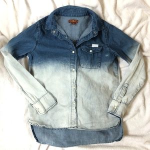 7 For All Mankind Girls Dip Dye Denim Shirt Medium EUC